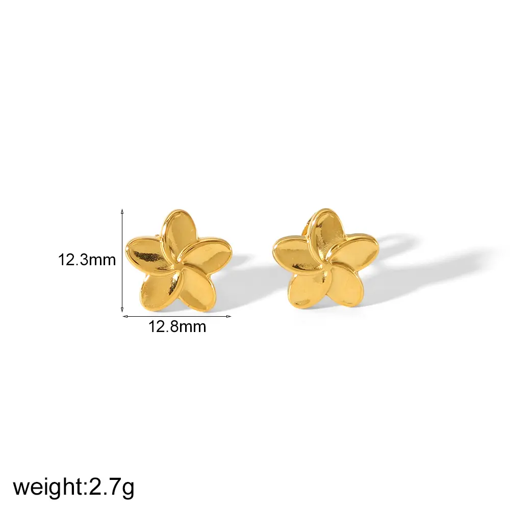 1 par de pendientes de botón de acero inoxidable chapados en oro de 18 quilates con forma de flor de estilo simple y dulce para mujer h5 Imagen2